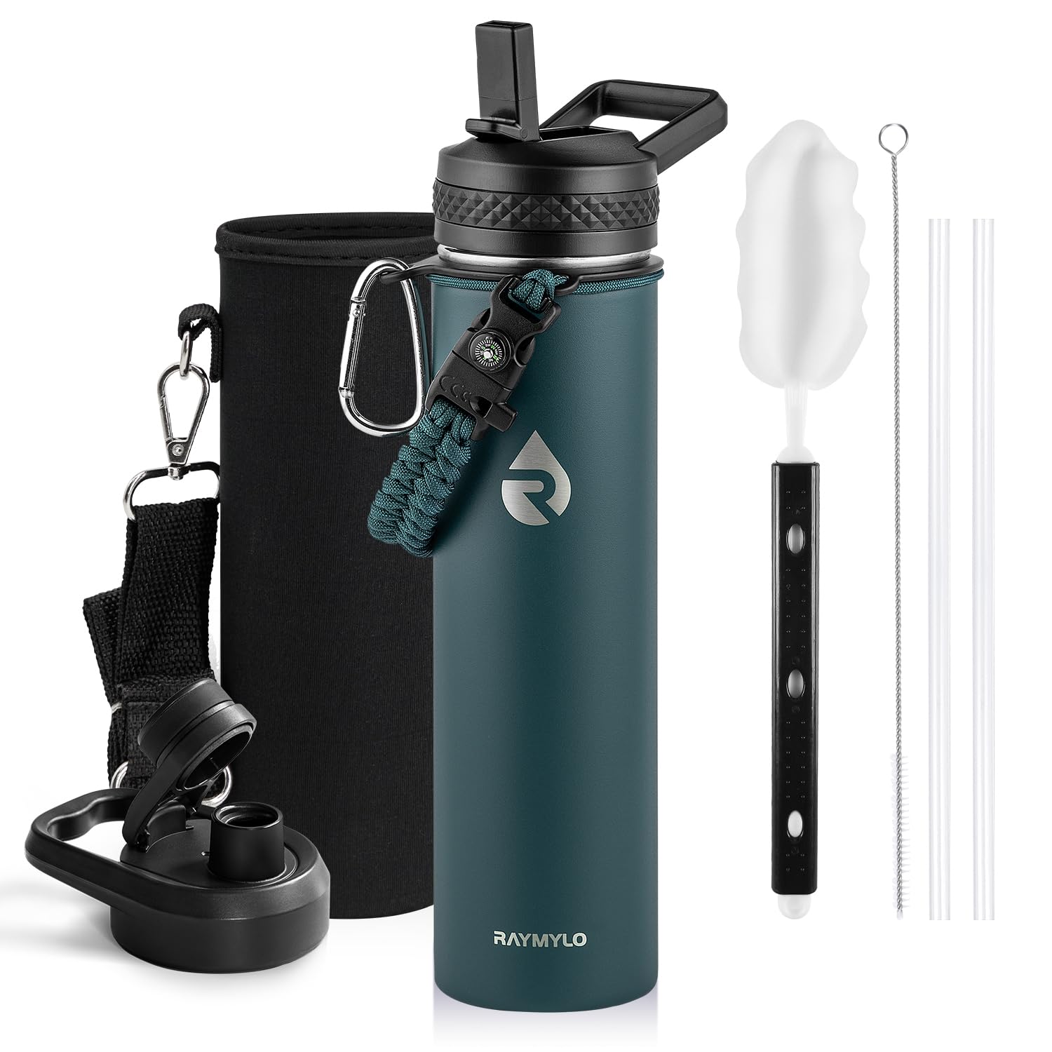 Insulated Water Bottle 64 oz, Triple Wall Vacuum Stainless Steel (Cold for 48 Hrs), Leak Proof & Non-BPA, Half Gallon Water Flask Jug with Paracord Handle & Straw Spout Lids