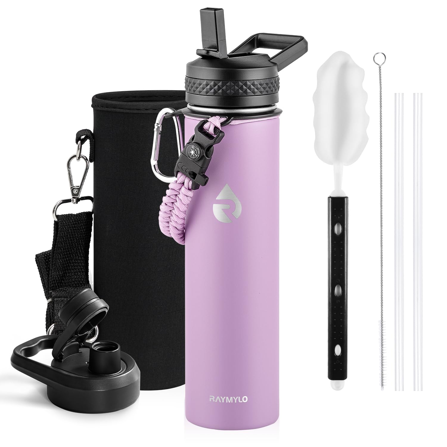 Insulated Water Bottle 64 oz, Triple Wall Vacuum Stainless Steel (Cold for 48 Hrs), Leak Proof & Non-BPA, Half Gallon Water Flask Jug with Paracord Handle & Straw Spout Lids