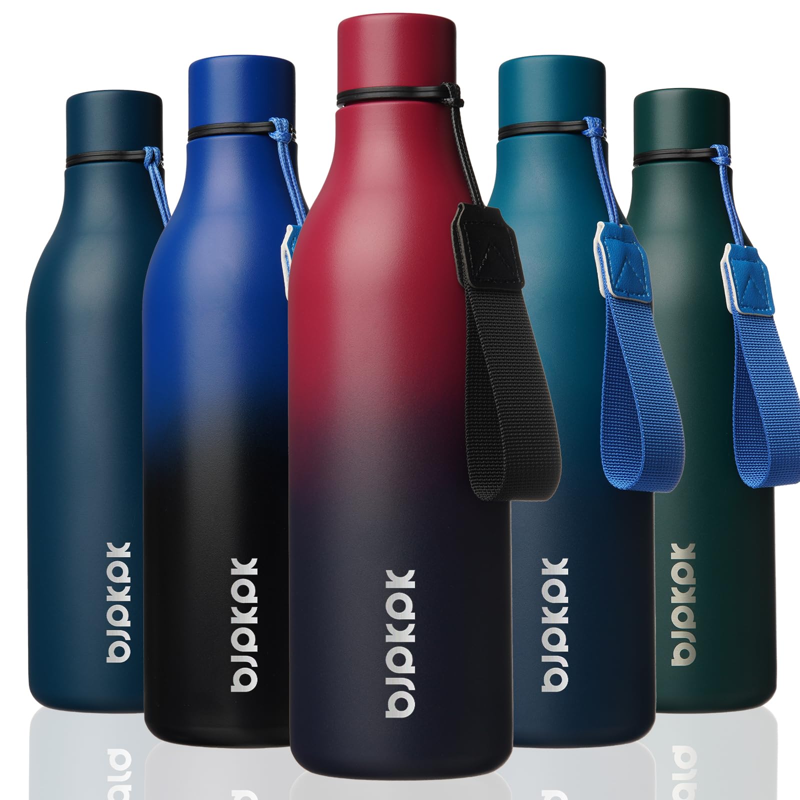 BJPKPK Insulated Water Bottles, 18 oz Stainless Steel Metal Water Bottle with Strap, BPA Free Leak Proof Jugs, Mugs, Flasks, Reusable Thermal Flasks for Sports& Travel, Blossom