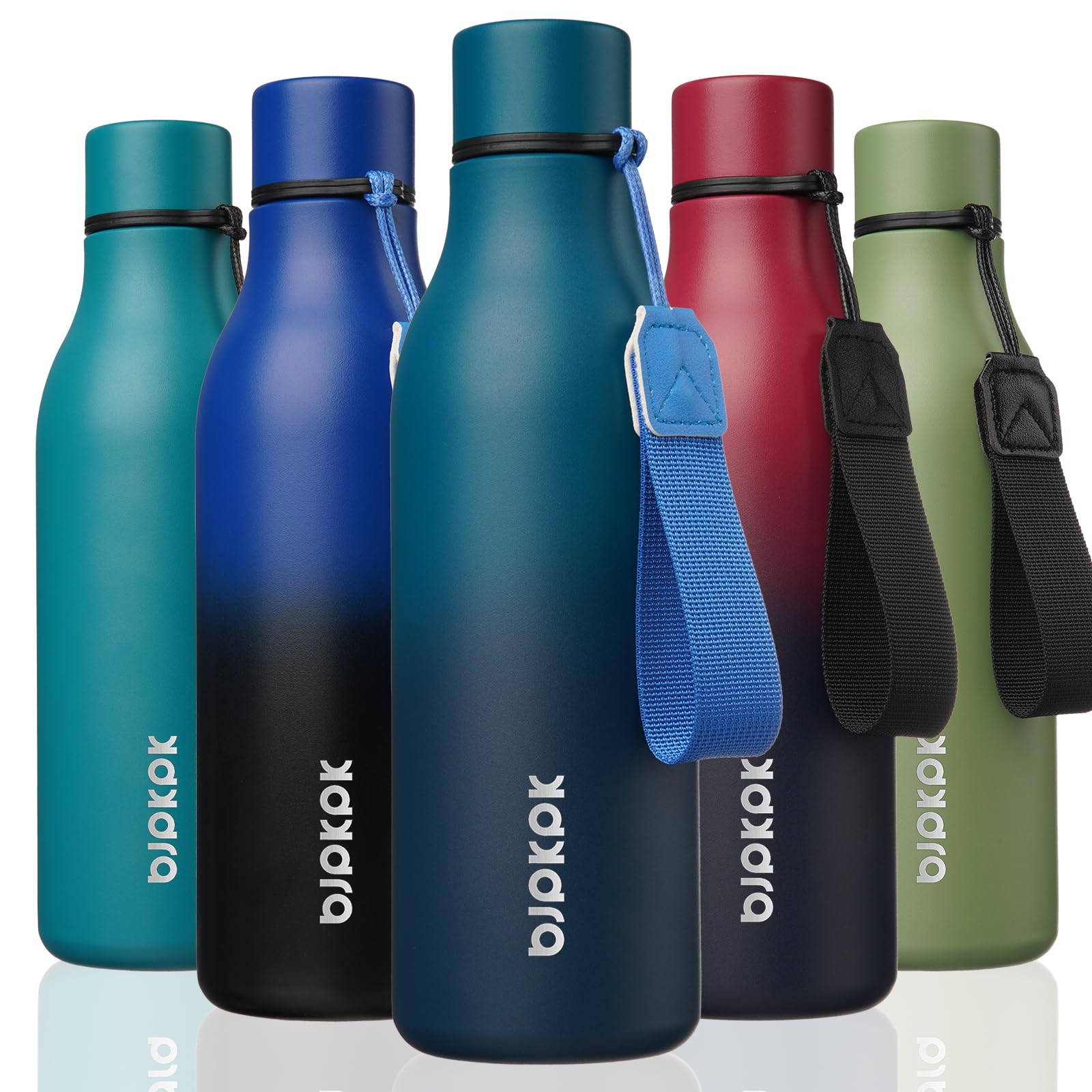 BJPKPK Insulated Water Bottles, 18 oz Stainless Steel Metal Water Bottle with Strap, BPA Free Leak Proof Jugs, Mugs, Flasks, Reusable Thermal Flasks for Sports& Travel, Blossom