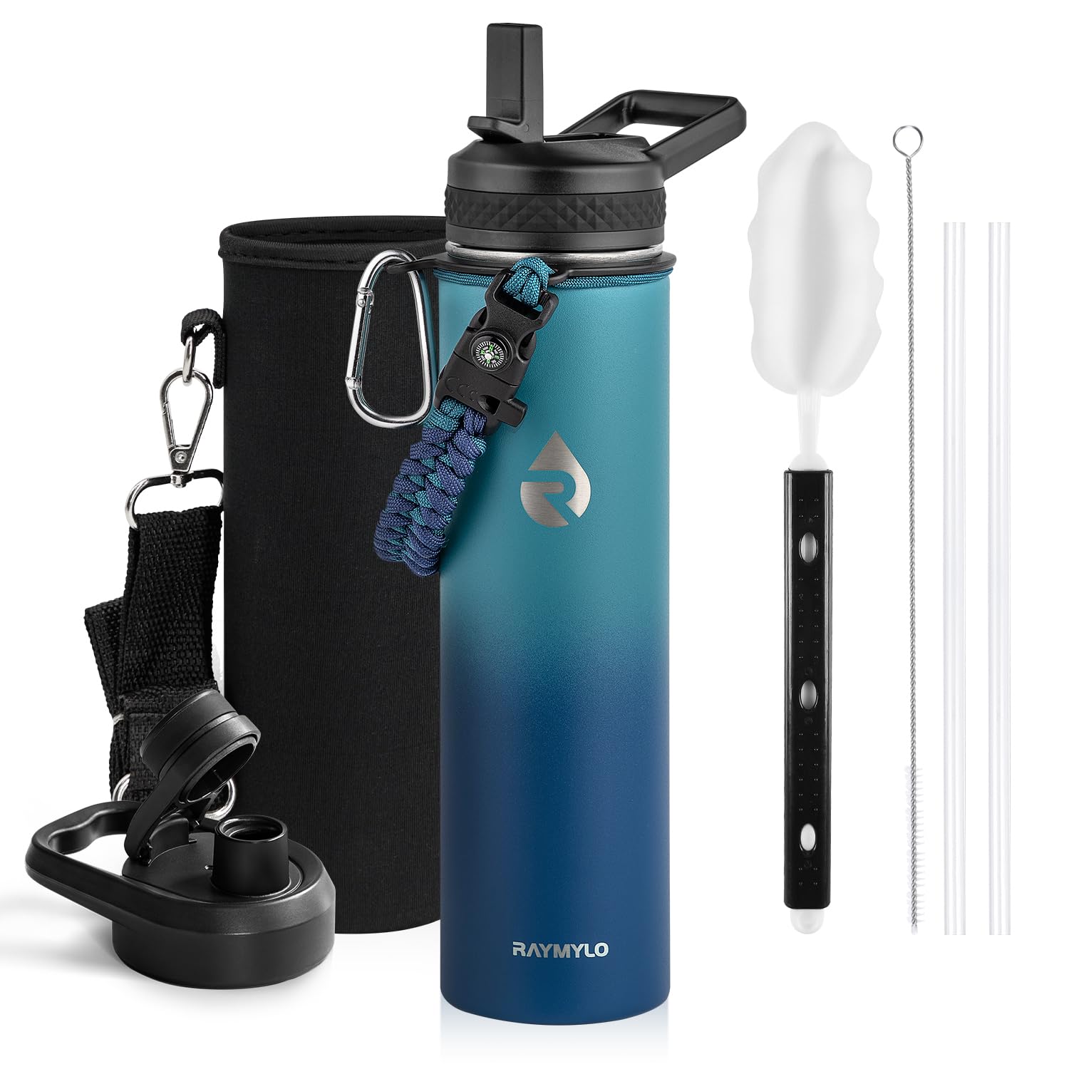 Insulated Water Bottle 64 oz, Triple Wall Vacuum Stainless Steel (Cold for 48 Hrs), Leak Proof & Non-BPA, Half Gallon Water Flask Jug with Paracord Handle & Straw Spout Lids