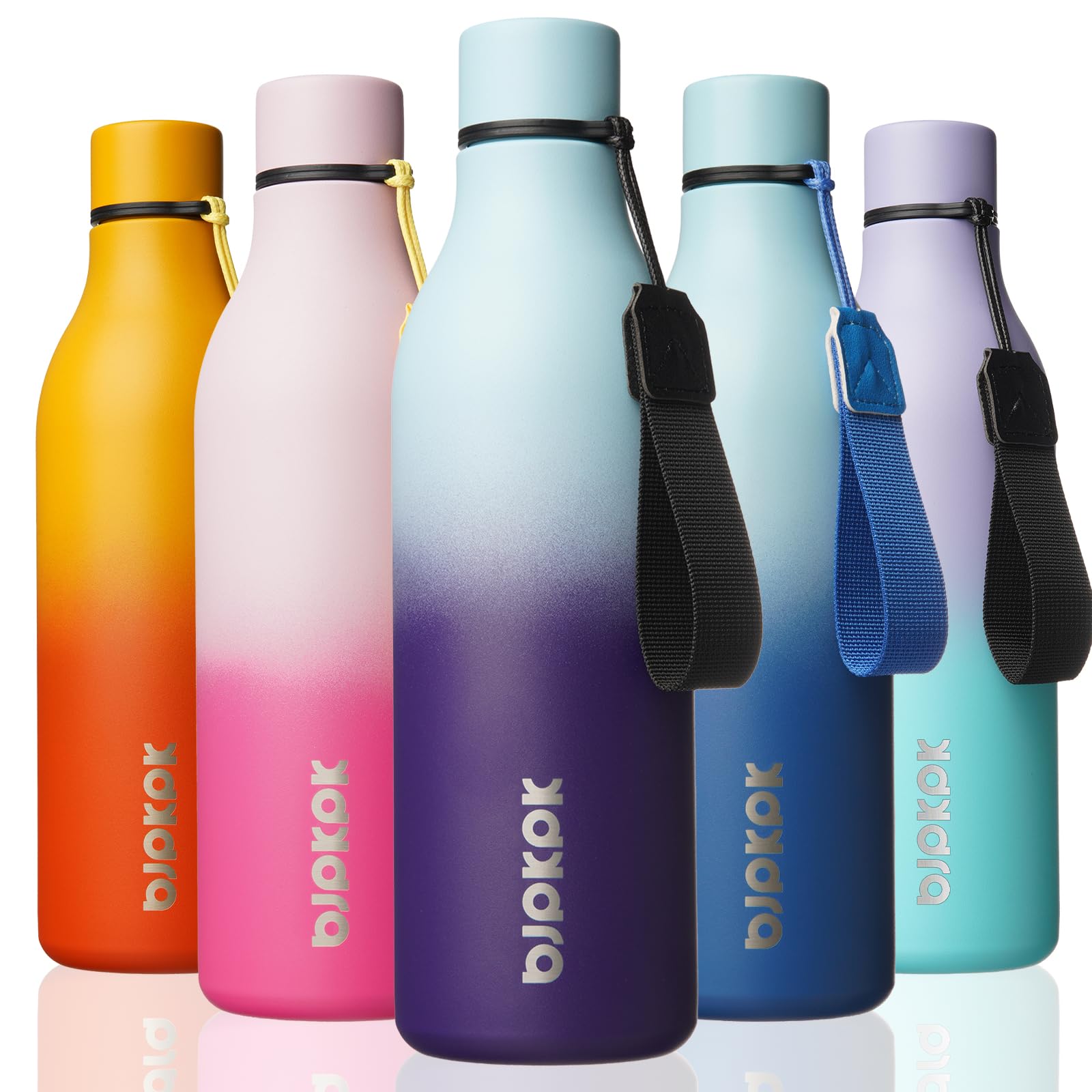 BJPKPK Insulated Water Bottles, 18 oz Stainless Steel Metal Water Bottle with Strap, BPA Free Leak Proof Jugs, Mugs, Flasks, Reusable Thermal Flasks for Sports& Travel, Blossom