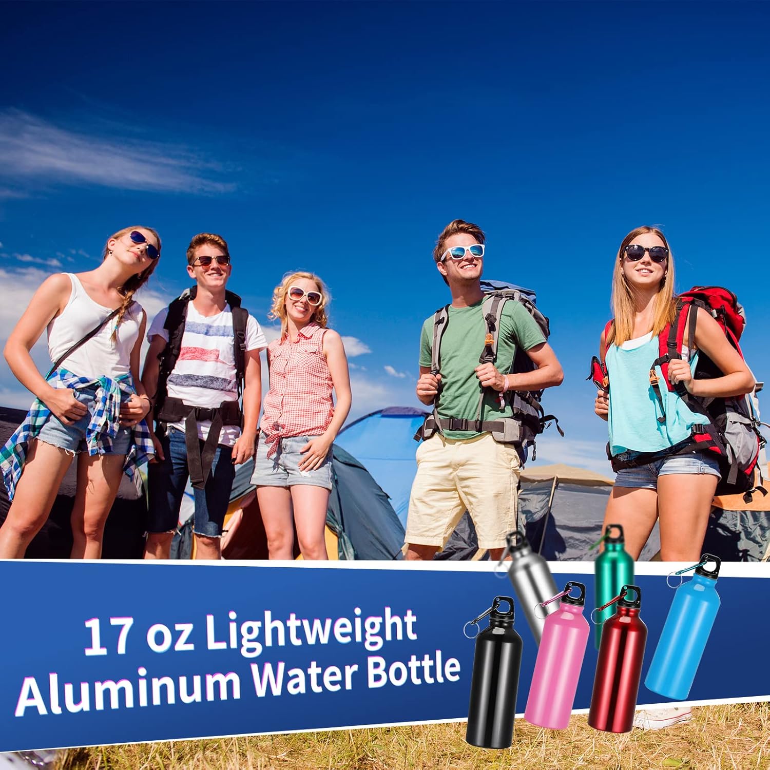 Yaomiao 36 Pcs Lightweight Aluminum Water Bottle Bulk 17 oz Leak Proof Bike Water Sports Bottles with Buckle and Twist Cap Team Reusable for Sports Gym Bicycle Camping (Fashion Tones)