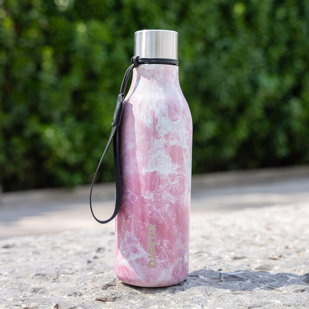 BJPKPK Insulated Water Bottles, 18 oz Stainless Steel Metal Water Bottle with Strap, BPA Free Leak Proof Jugs, Mugs, Flasks, Reusable Thermal Flasks for Sports& Travel, Blossom