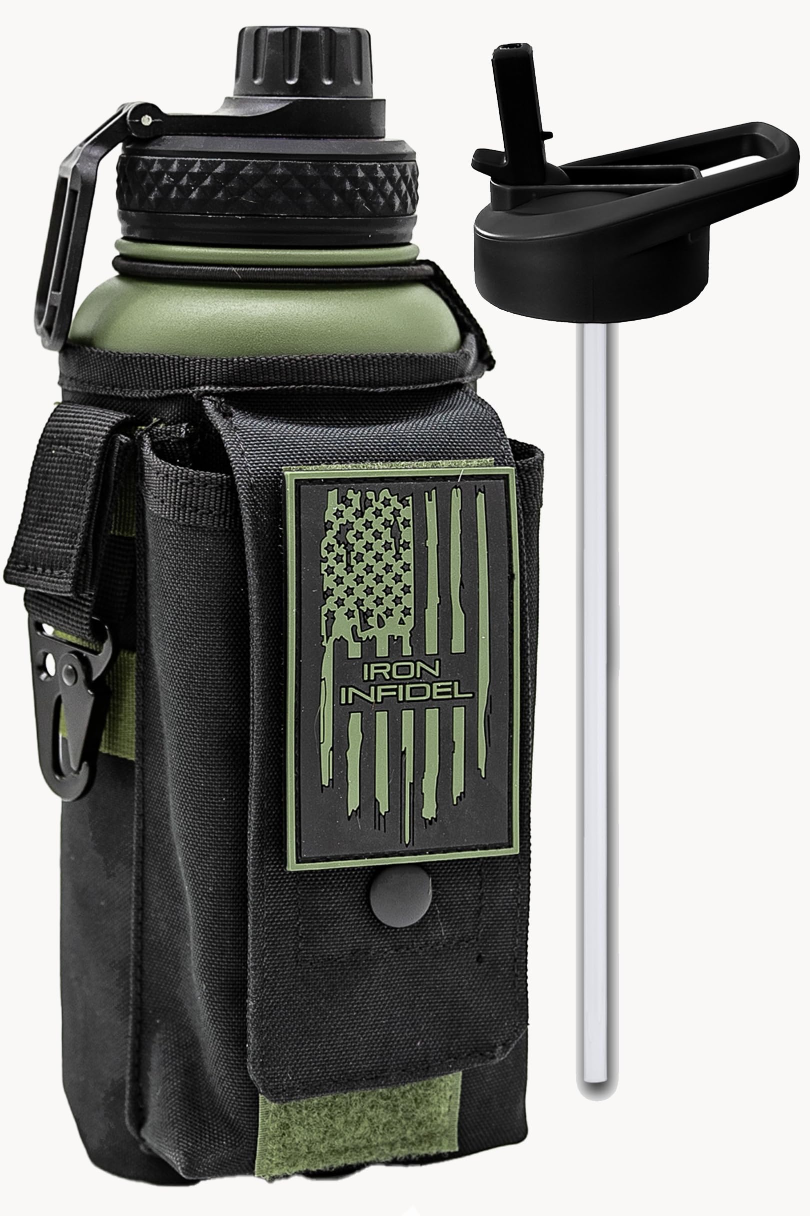 Iron Infidel Battle Bottle - Half Gallon Insulated Water Bottle with Paracord Handle - Large 64 oz Stainless Steel Water Jug & Rugged, Removable Sleeve For Keys, Wallet, Phone (Black Camo 2 Liter)