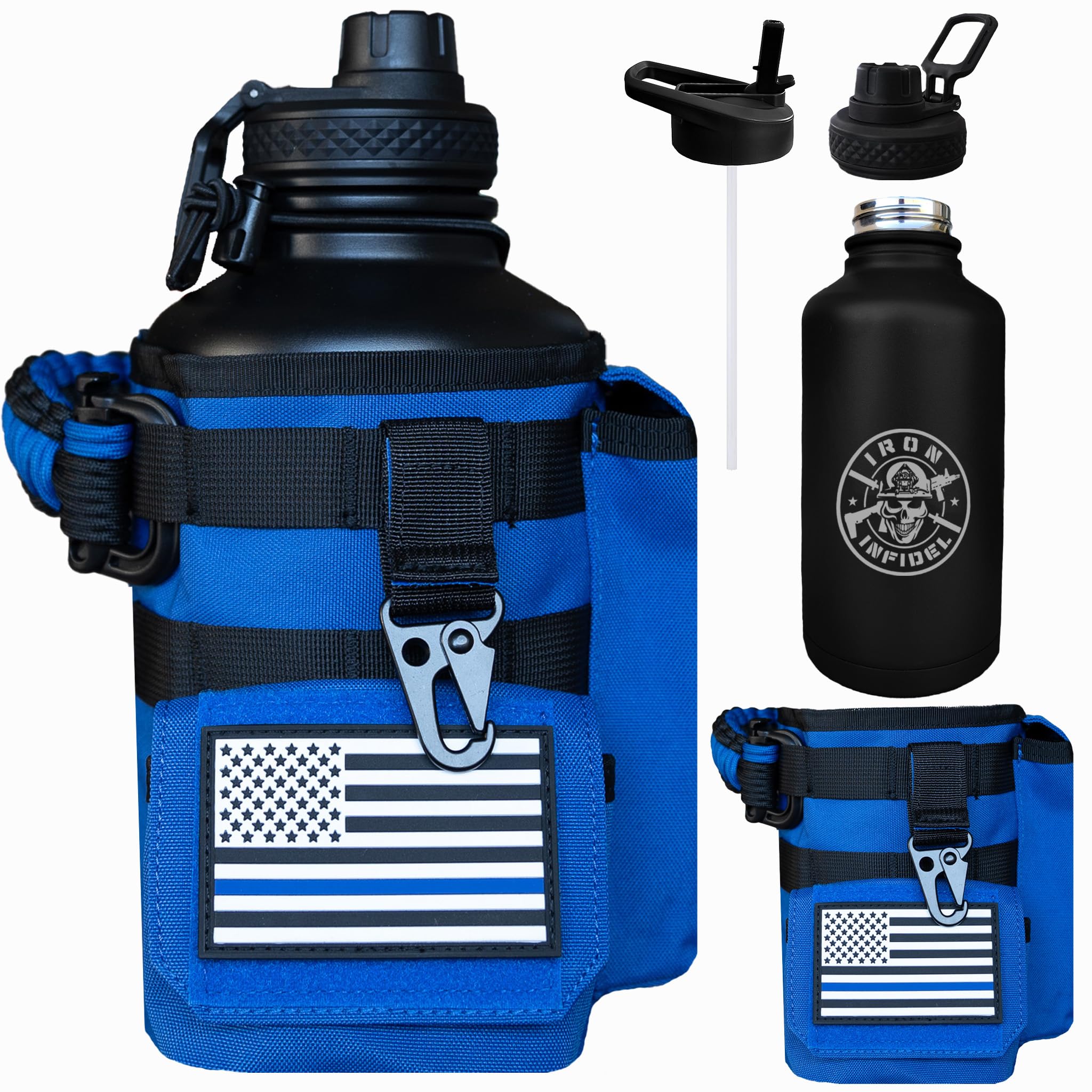 Iron Infidel Battle Bottle - Half Gallon Insulated Water Bottle with Paracord Handle - Large 64 oz Stainless Steel Water Jug & Rugged, Removable Sleeve For Keys, Wallet, Phone (Black Camo 2 Liter)