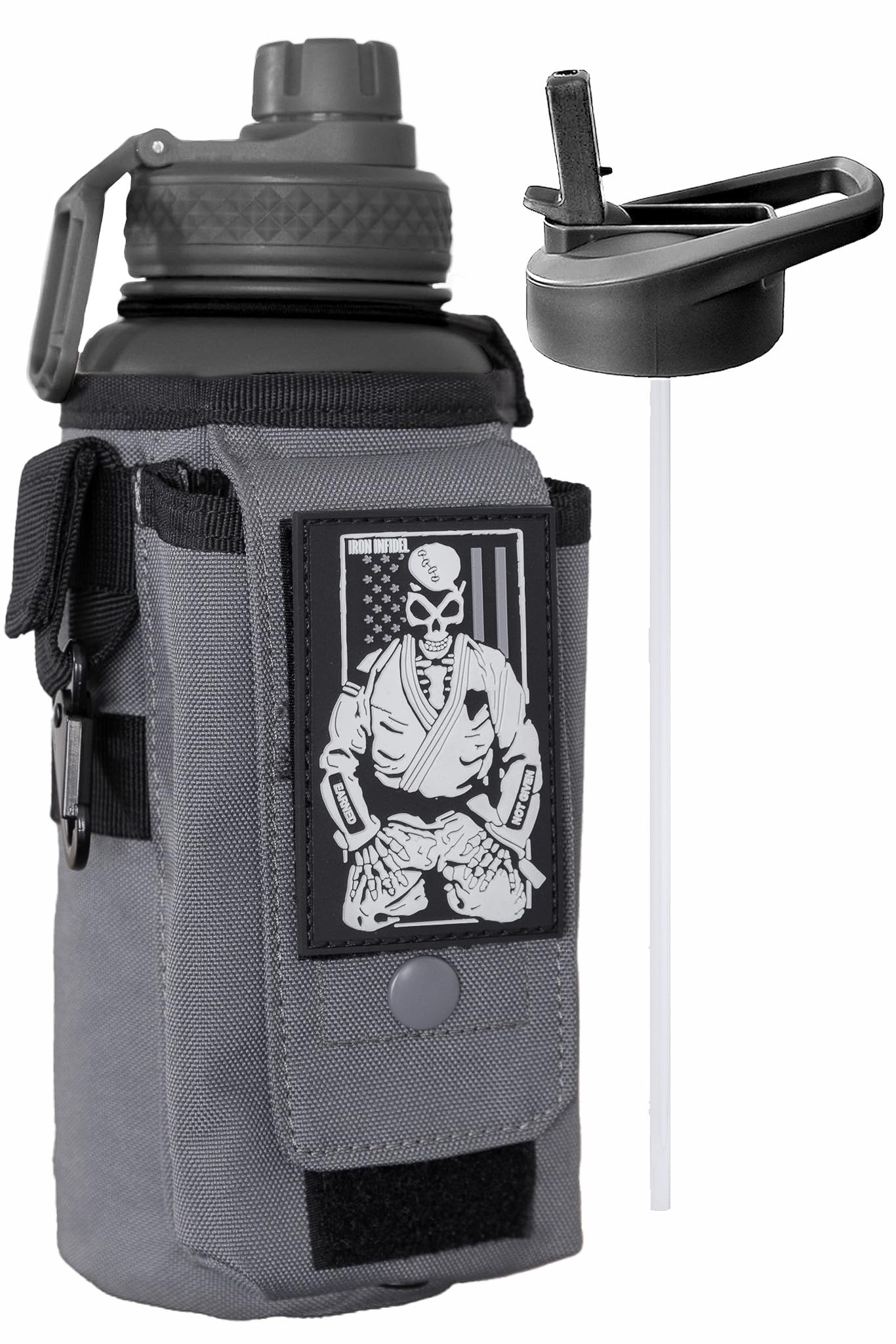 Iron Infidel Battle Bottle - One Gallon Insulated Water Bottle with Dual Carry Handles - 128 oz Tactical Stainless Steel Water Jug & Rugged Extra Large Sleeve With Storage (OCP Camo 128 Ounces)